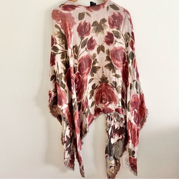 Floral Pink and Brown Women's Poncho - Picture 3 of 4